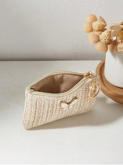 Shein Fashionable New Straw Weave Bag Bow Decor Lipstick & Coin Purse -.