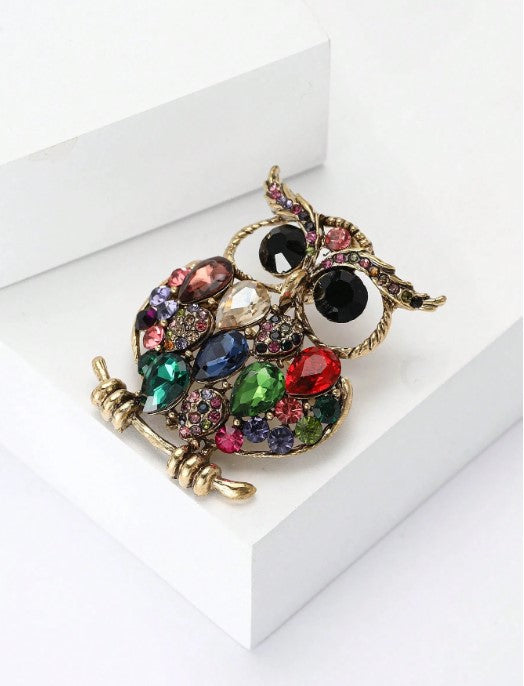 Shein Luxury Rhinestone Owl Brooch Bird Animal>