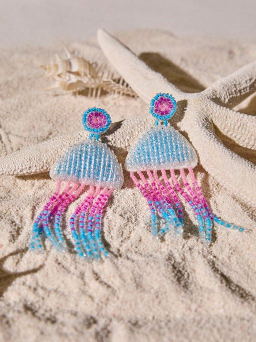 Shein Handmade Beaded Jellyfish Dangle Earrings >