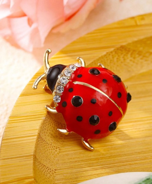 Shein 1pc Cute Enamel Ladybug Brooches Pearl>