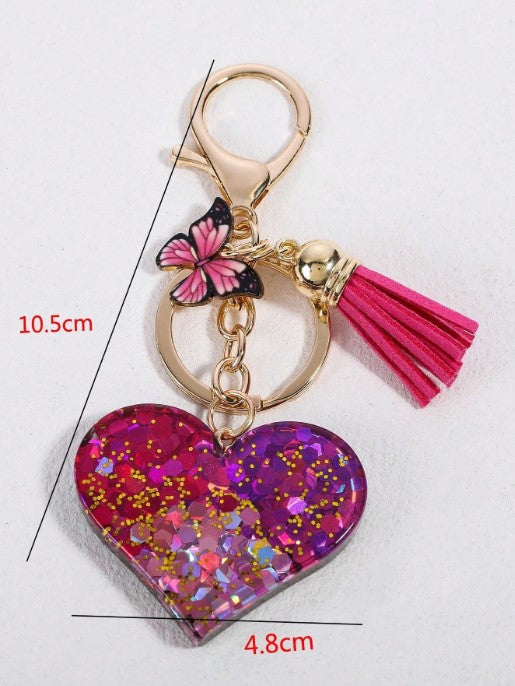 Shein Fashionable Sequin Heart & Butterfly Tassel Keychain Bag Charm -.