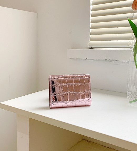Shein Metallic Crocodile Embossed Pocket Wallet Small Bi-Fold Slim Women Wallet -.