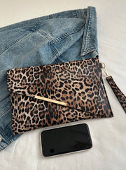 Shein Fashionable Leopard Print Solid Color Crocodile Texture Clutch Envelope Bag -.