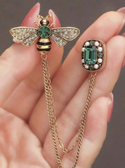 Shein Luxury and Elegant Women's Brooch Set Vintage Bee and Rhinestone Chain Pinz>