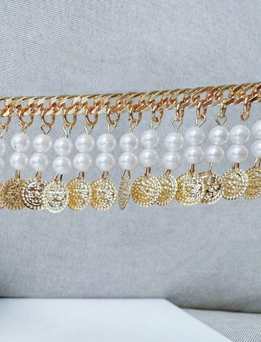 Shein Bohemian Beaded Vintage Coin Gold Toned Anklet >