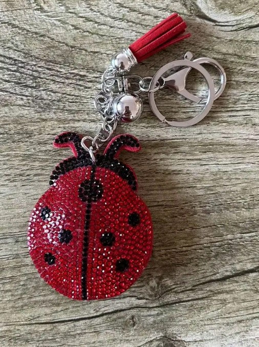 Shein Sparkling Crystal Ladybug Keychain With Red Tassel >