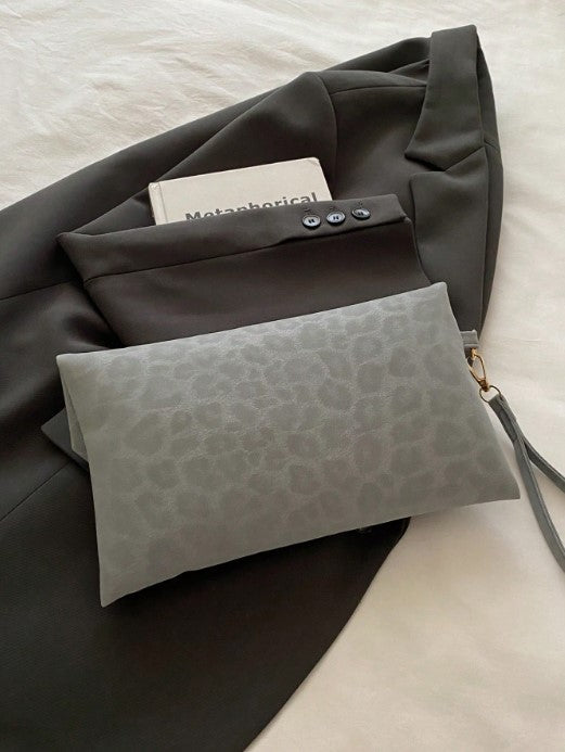 Shein Women Leopard Print Grey Wristlet Clutch Handbag -.