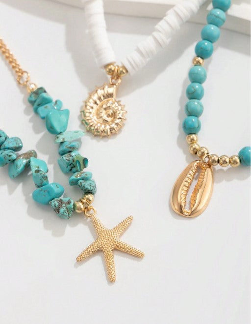 Shein 3pcs/Set Turquoise Stone Chip Beads and Soft Ceramic Beaded Anklet Set >