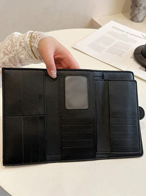 Shein Checkered Fashionable Snap Fastening Women's Classic Vintage Three-Fold Long Wallet -.