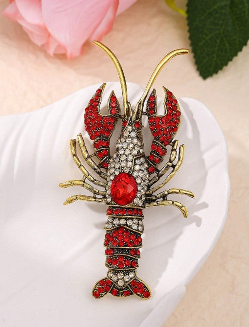 Shein Vintage Rhinestone Lobster Brooch Luxurious Chest Flower Pin>