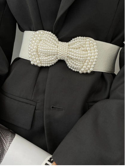 Shein 1pc Women's Pearl Bow Elastic Waist Belt >