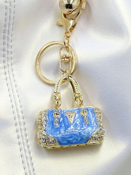 Shein Mini Handbag Enamel Keychain with Sparkling Rhinestone Decor -.