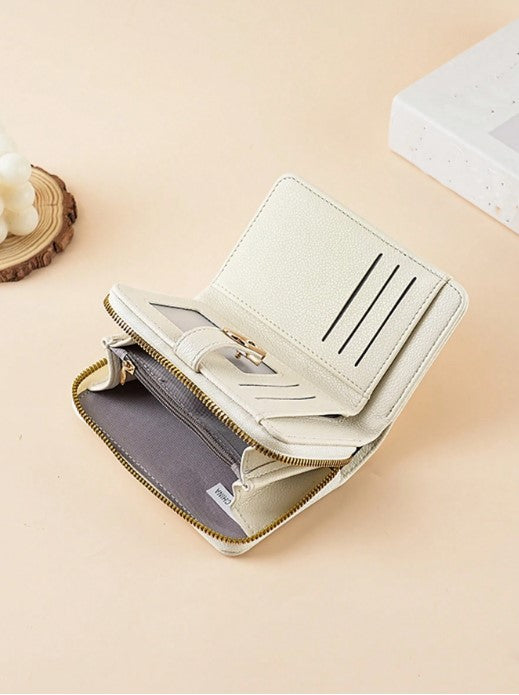 Shein Stylish Zipper Wallet Clutch Pouch With Gold Buckle Strap -.