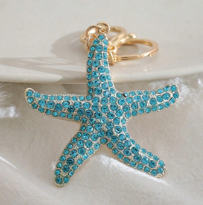 Shein Rhinestone Ocean Starfish Multi-Color Metal Keyring Bag Charm Accessory -.