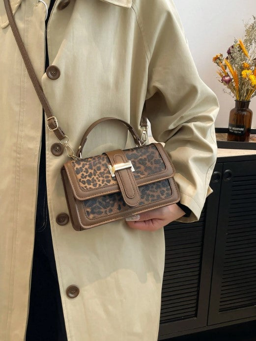 Shein Retro Fashion Leopard Print Small Square Hand Bag -.