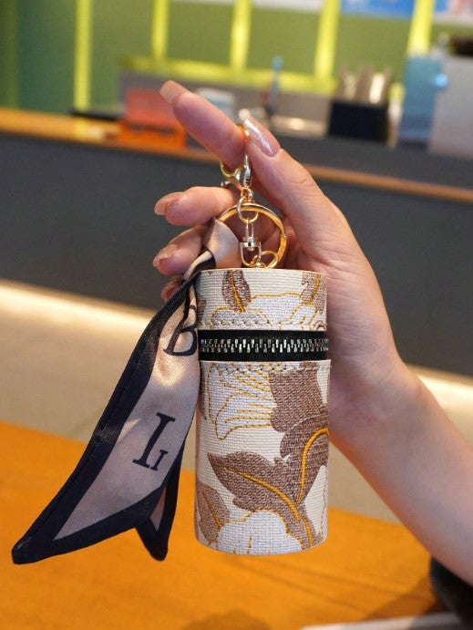 Shein Creative Handmade Embroidered Lipstick Case Keychain & Silk Scarf Charm -.