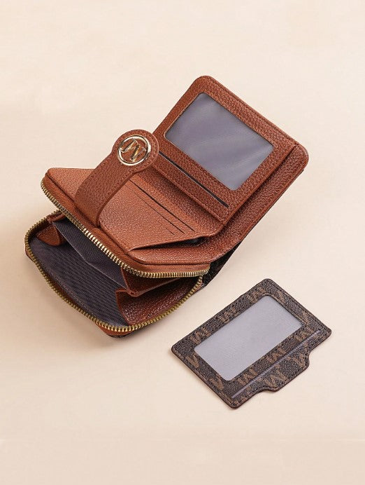 Shein Retro Lychee Pattern Monogram Wallet with Multi-Card Slots & Zipper Coin Purse -.