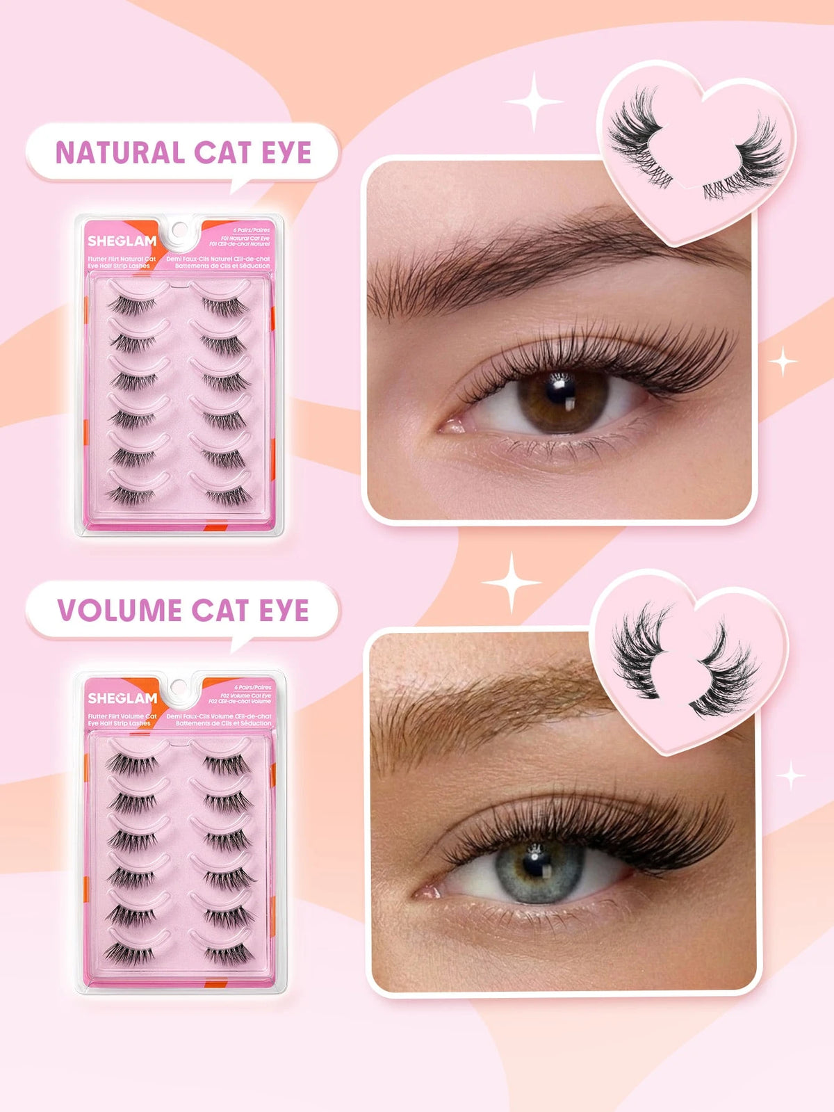 Women's Natural Cat Eye Half Strip False Eyelash Set
