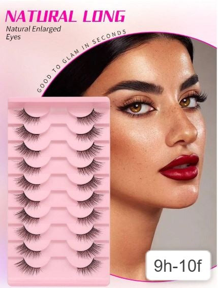 Shein 10pairs Cat Eye Style Natural Crossed & Extended Black False Eyelashes, 9h-10f