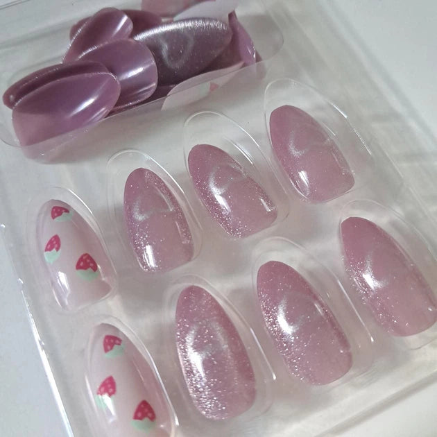 Shein 24Pcs Cat Eye Press on Nails - Medium Almond Glitter False Nails-.