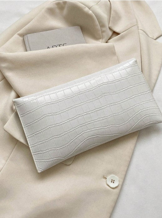 Shein Lightweight Luxury Style Versatile White Crocodile Pattern Handheld Purse -.