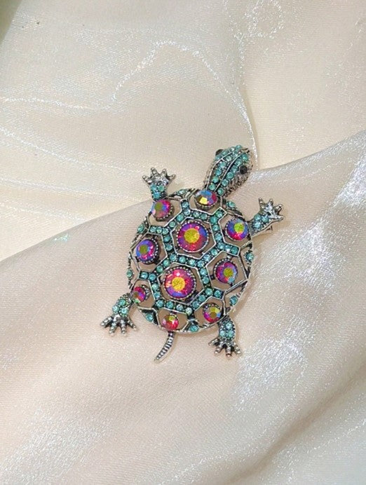 Shein 1pc Fashionable Luxury Rhinestone Turtle Brooch Pin >