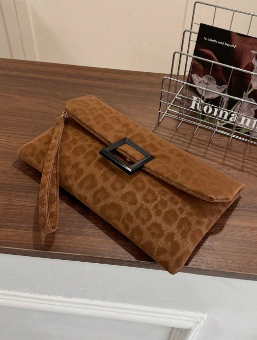 Shein Women's Fashionable Leopard Print Small Square Handbag with Flap Cover -.