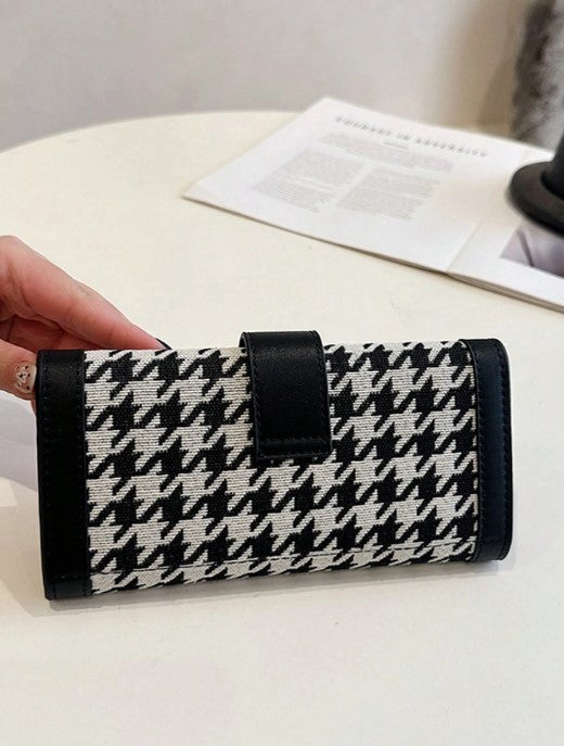 Shein Checkered Fashionable Snap Fastening Women's Classic Vintage Three-Fold Long Wallet -.