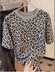 Shein Leopard Print Digital Pattern Women's Casual Round Neck Short Sleeve T-Shirt >