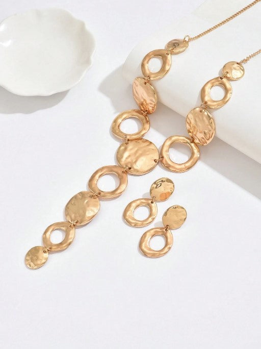 Shein Set Fashionable Creative New Personalized Exaggerated Asymmetrical Geometric Necklace & Earrings>