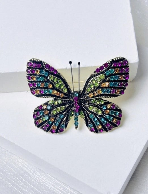 Shein Vintage Palace Style Rhinestone Inlaid Alloy Butterfly Brooch>
