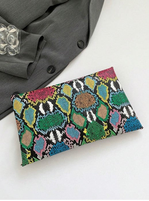 Shein 1pc Colorful PU Leather Floral Print Women's Envelope Clutch Wallet -.