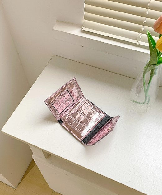 Shein Metallic Crocodile Embossed Pocket Wallet Small Bi-Fold Slim Women Wallet -.