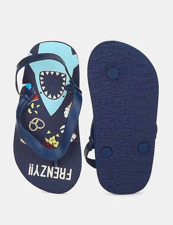 Ch. Place Boys Blue Feeding Frenzy!!' Shark Flip Flop, Size: 4-5  +
