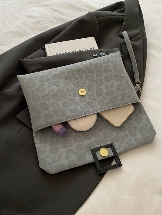 Shein Women Leopard Print Grey Wristlet Clutch Handbag -.