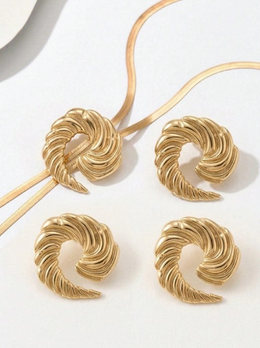 Shein 3pcs Gold Spiral Twist Horn Shaped Jewelry Set Retro Luxury Texture Set >