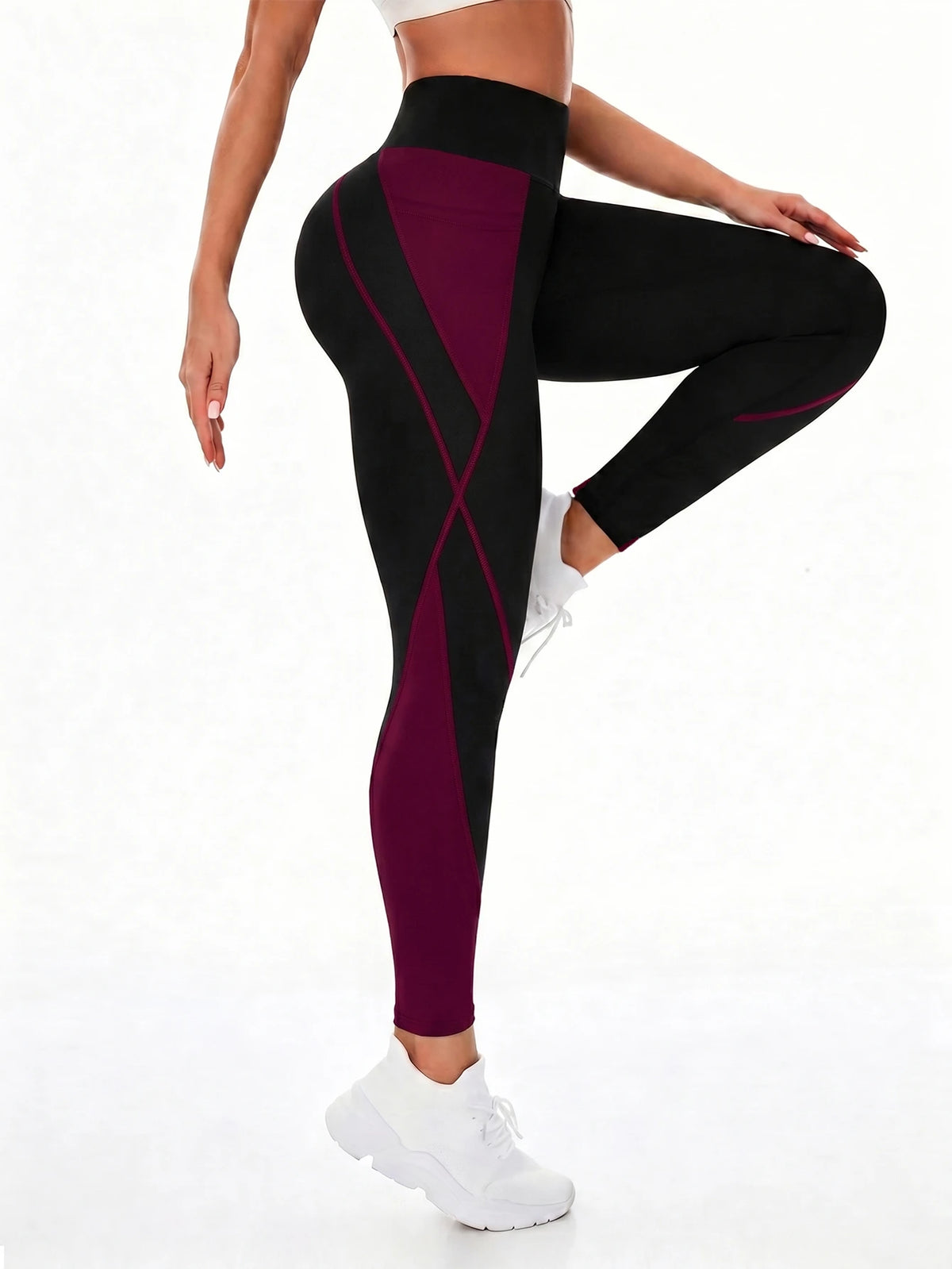 Women's High Waist Contrast Color Yoga Sports Leggings