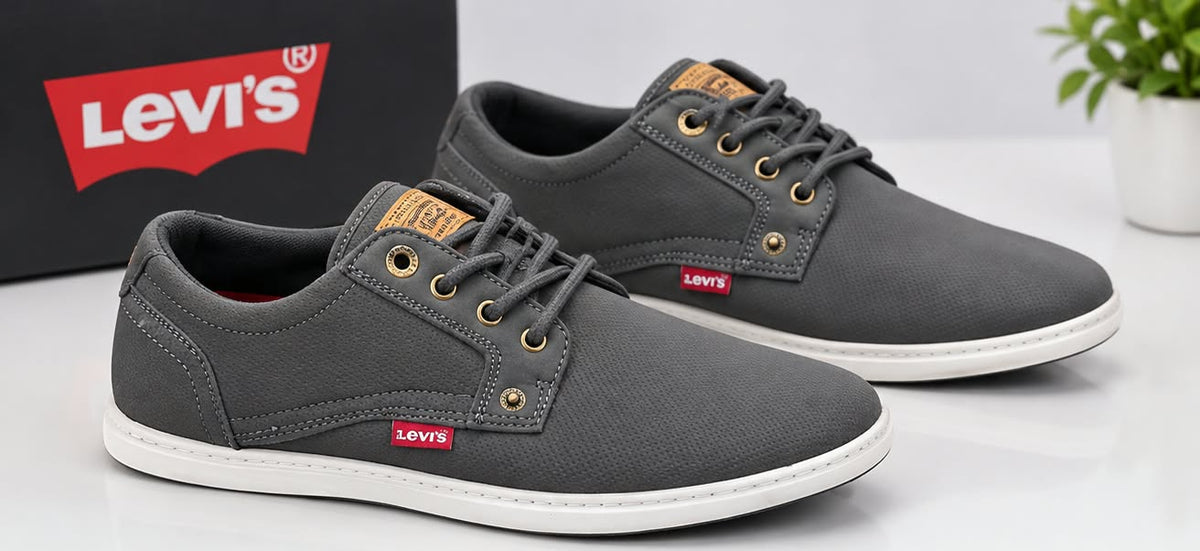 Levi’s Men's Charcoal Gray Lace-Up Casual Sneakers with White Sole, Size; 42