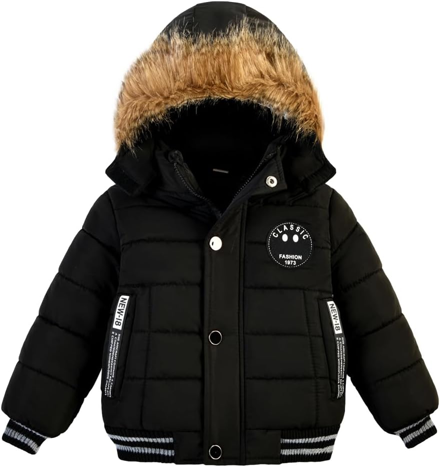 Toddler Boys' Warm Winter Down Parka Coat with Fur Hood
