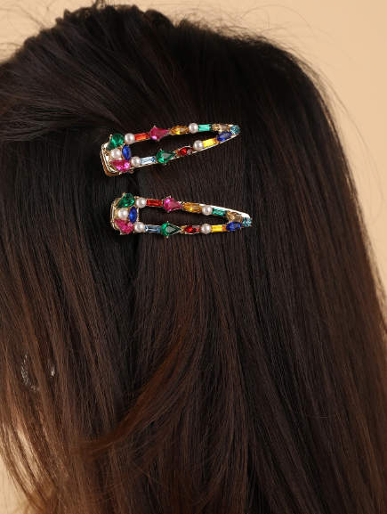 Shein Women's Elegant Rhinestone Geometric Alligator Hair Clip Set