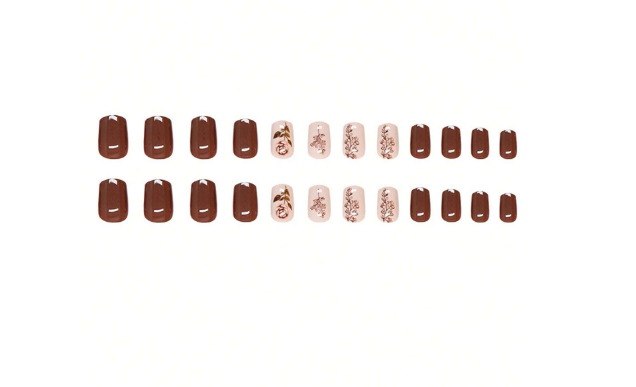 Shein Women's Short Square Gentle Rose Press-On Nail Set>