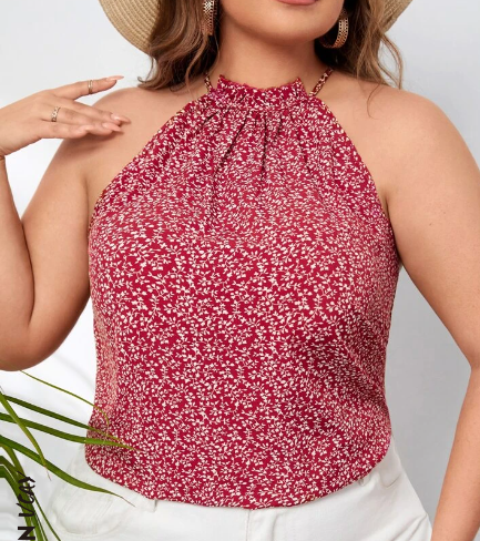 Shein Plus Ditsy Floral Ruched Blouse, 3XL */