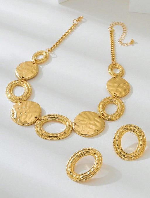 Shein New Fashion Metal Style Earrings And Necklace Jewelry Set>