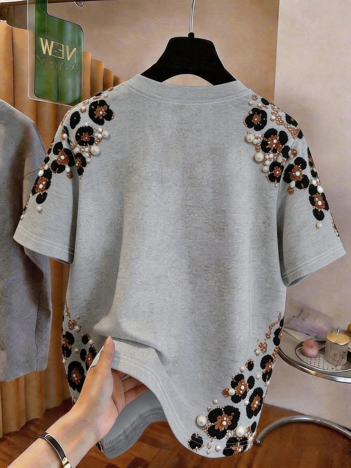 Girls' Faux Embroidery Leopard Print Short Sleeve T-Shirt