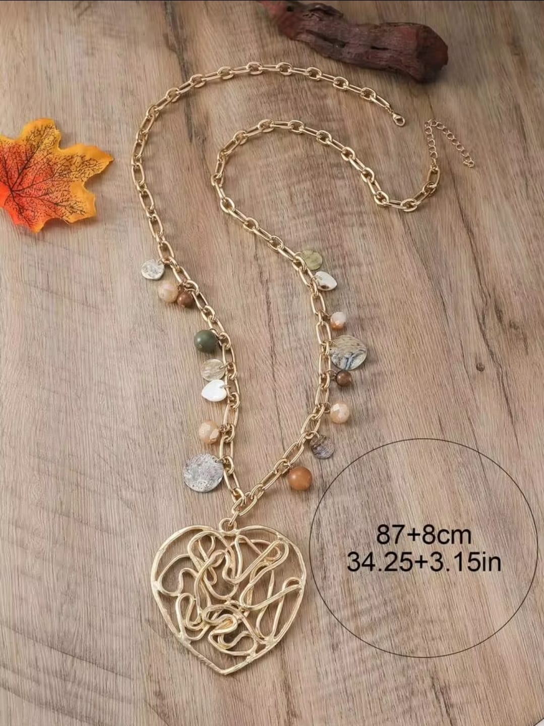 Shein Bohemian Heart Pendant Necklace with Natural Stone Charms >