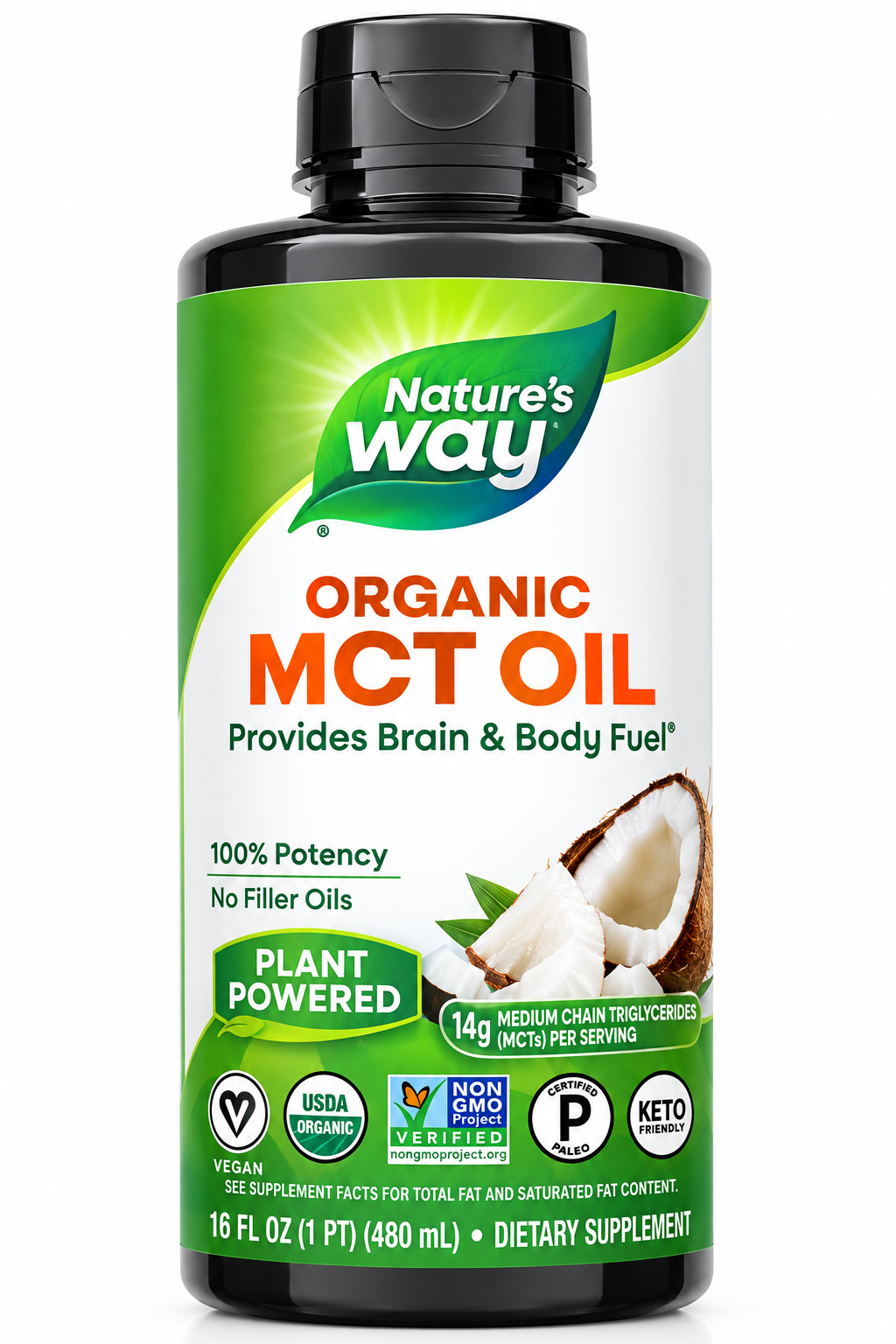 Nature's Way Non-GMO, Gluten-free Organic MCT Oil From Coconut, 14g, 16fl. oz >