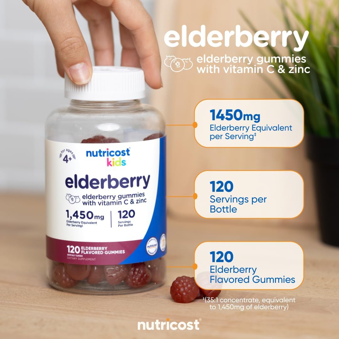 Nutricost Kids Elderberry Gummies (50mg) with Zinc & Vitamin C 120 Gummies - Gluten Free, No Corn Syrup +