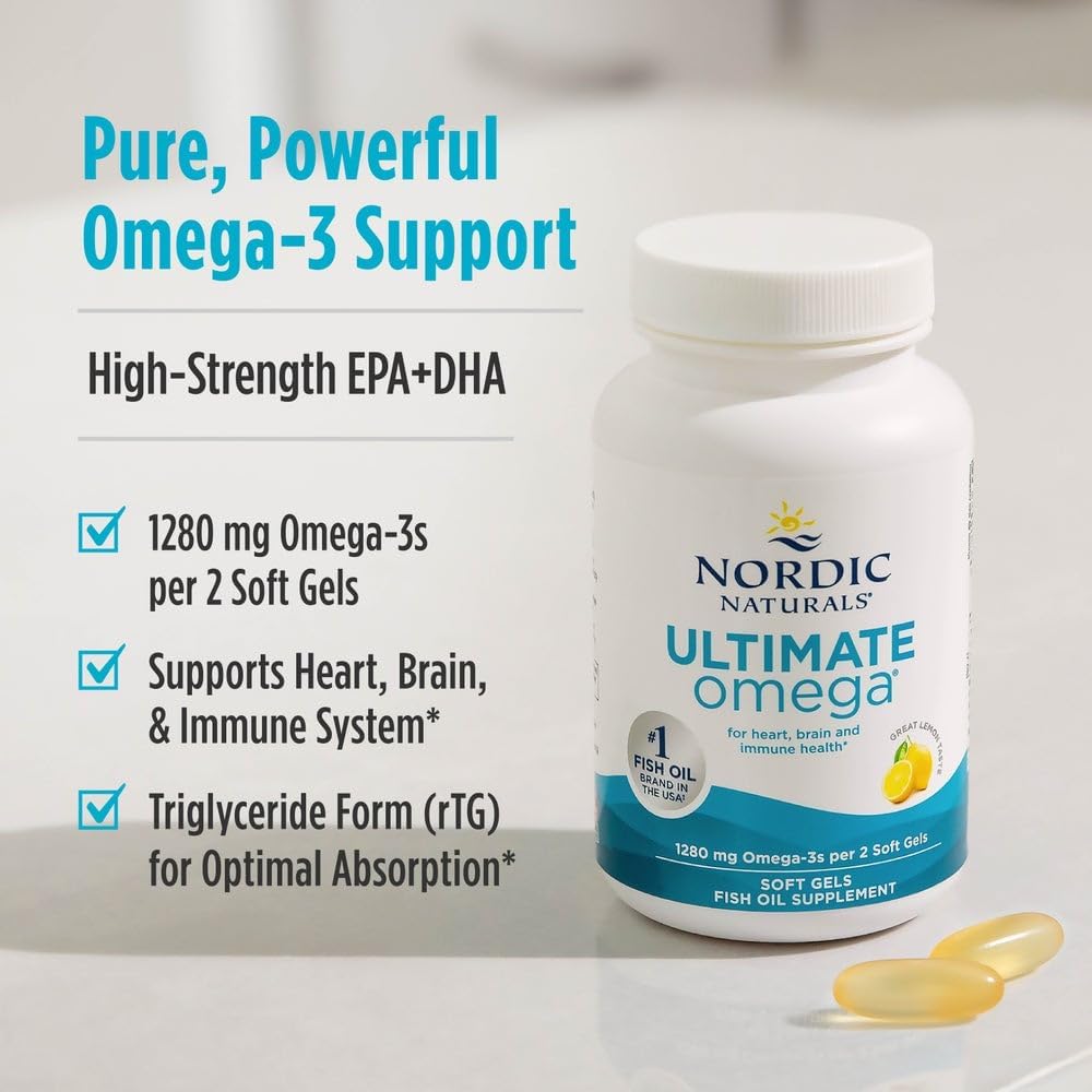 Nordic Naturals Ultimate Omega Softgels, Lemon, 1280 mg, Fish Oil, 60 Ct
