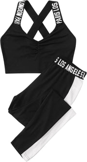 SHEIN Women's Striped Crop Tank Top and Leggings Tracksuit Set