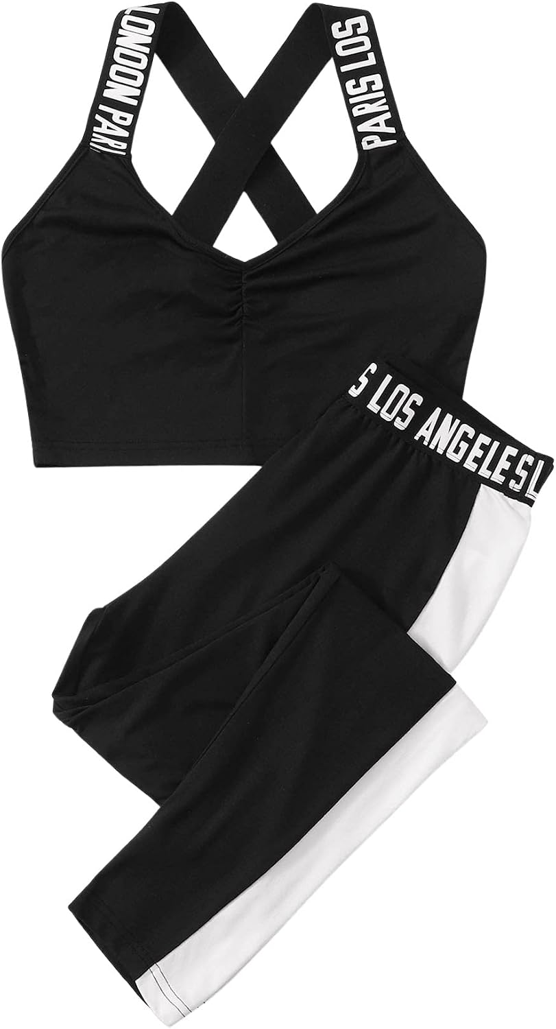 SHEIN Women's Striped Crop Tank Top and Leggings Tracksuit Set